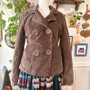 Vintage Y2K Mossimo Chocolate Brown Corduroy Double Breasted Pea Coat Size M
